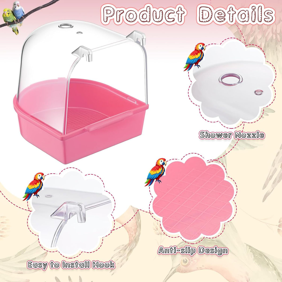 Honeydak 3 Pcs Bird Bath for Cage Parakeet Bath Hanging Box - Bright Colors - image 2