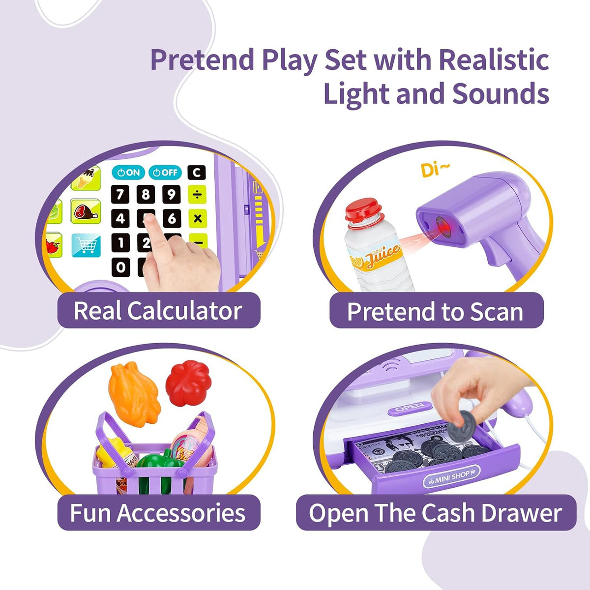 FS Toy Cash Register for kids Scanner - Purple - image 2
