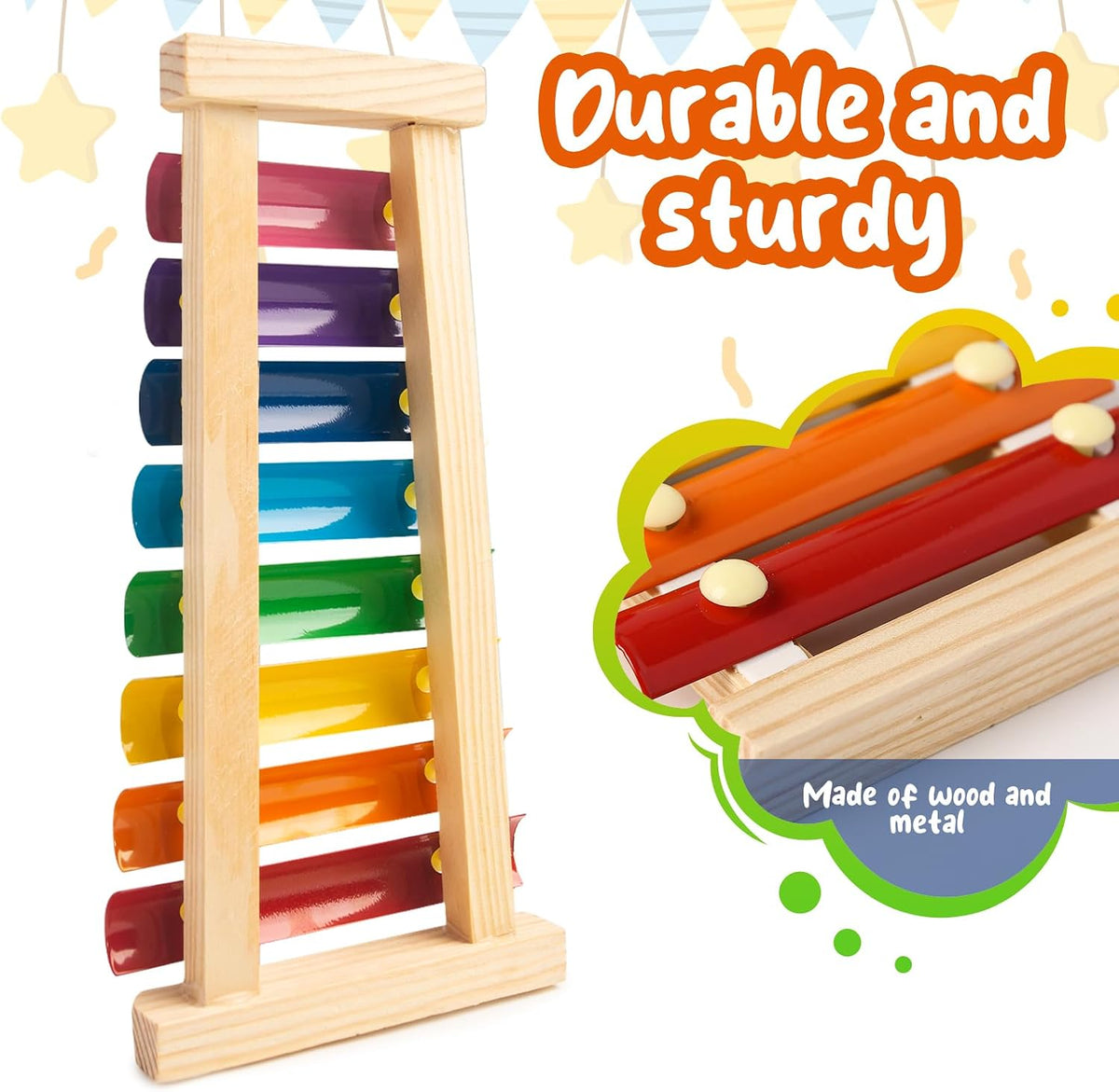 MCPINKY Xylophone for kids 2 Mallets, Wooden, Rainbow – Fun for Kids & Family - Medium - image 4