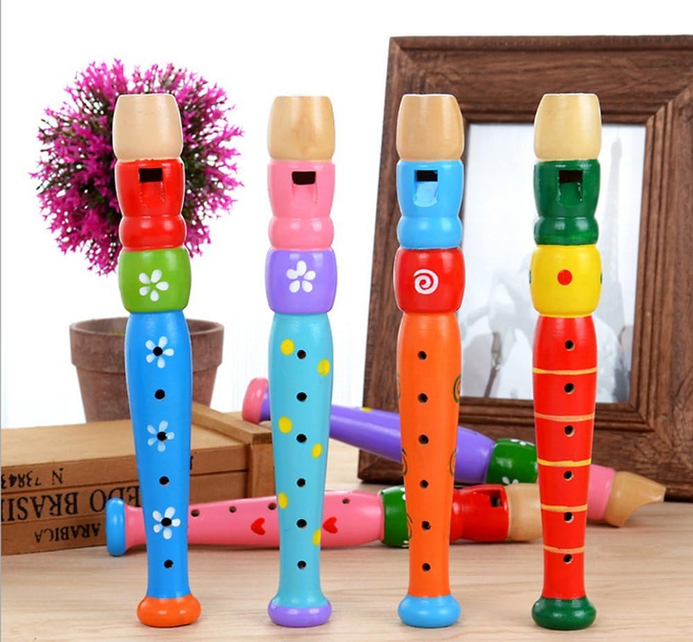 OREN pair of 8 inch patterned wooden flute recorders for children, random colors - view 2