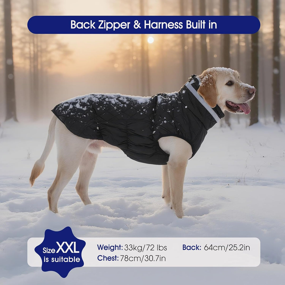 Dog Cold Weather Coats Reflective Dog Warm Jacket with Harness – Essentials for Dogs - Solid Black / XS(chest:14in) - image 3