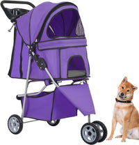 BestPet, 4-Wheel Foldable Pet Stroller, Lightweight & Portable - Purple / 3 Wheels