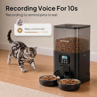 VOLUAS Automatic Cat Feeder for Two Cats with Dual Stainless Bowls - Black Transparent / 6L - image 4