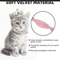 2 Pack Soft Velvet Safe Bling Diamond Cat Collars with Bells – Essentials for Cats - Black + Pink(Crown 2 Pack) / 9"-12" Cats / Mini Dogs - image 3