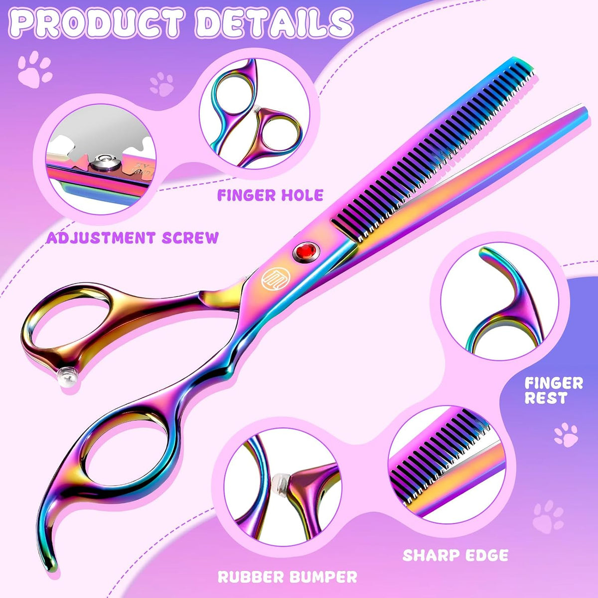 Professional Dog Grooming Scissors Set - 7 Inch (Pack of 5) / Rainbow - image 4
