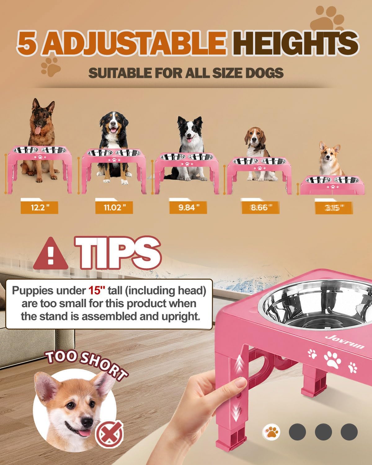 Elevated Dog Bowls for Medium Large Size Dogs - Pink / Medium Large / 2 Basic Bowls - image 2