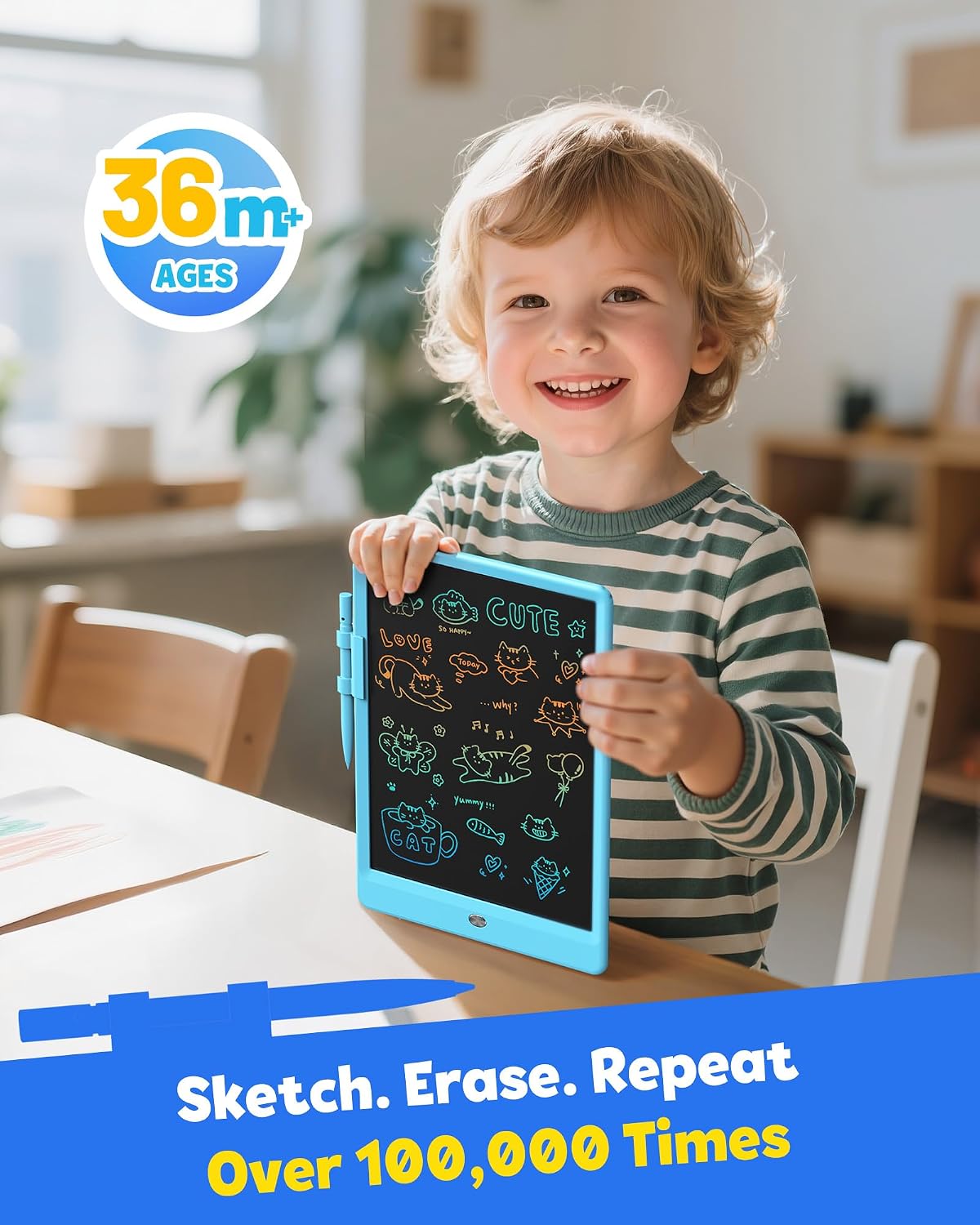 TEKFUN LCD Writing Tablet for Kids, Mess Free Doodle Board - Blue / 10 inch(Pack of 2) - image 2