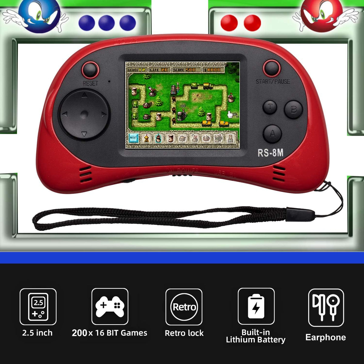 EASEGMER kids handheld game console RS-8M with 2.5 inch screen in blue - view 10
