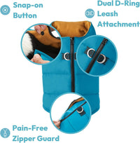 Gooby Padded Vest Dog Jacket, Solid Turquoise - Medium / Blue Solid - image 4