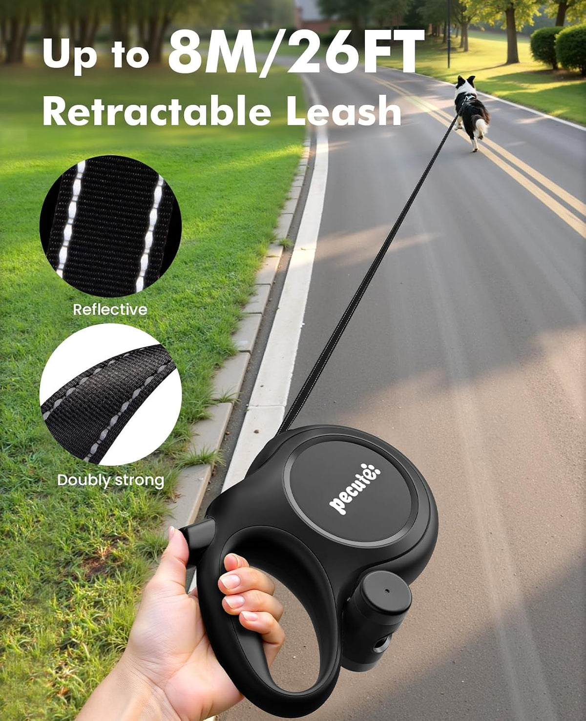 Pecute Heavy Duty Retractable Dog Leash 26ft for Large Dogs – Essentials for Dogs - Black / 26ft| up to 110 lbs - image 2