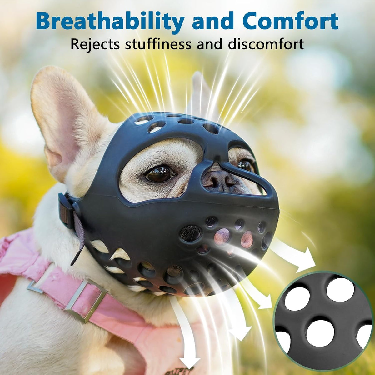 English Bulldog Muzzle, Soft Short Snout Dog Muzzle Stops Biting – Essentials for Dogs - Black / L（Head 17-18½"） - image 3