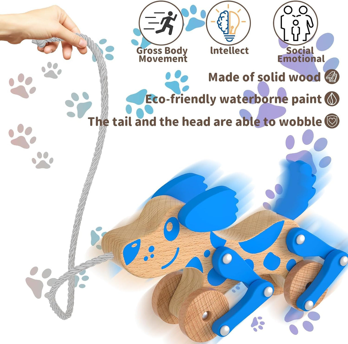 LKyoxs wooden pull along dog toy with swinging legs and pull string - view 8