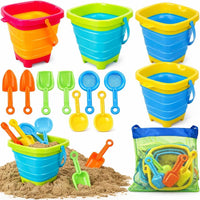 TOY Life Collapsible Beach Sand Toy Set, Silicone Beach Bucket - Assorted 4 Collapsible Bucket Beach Toys