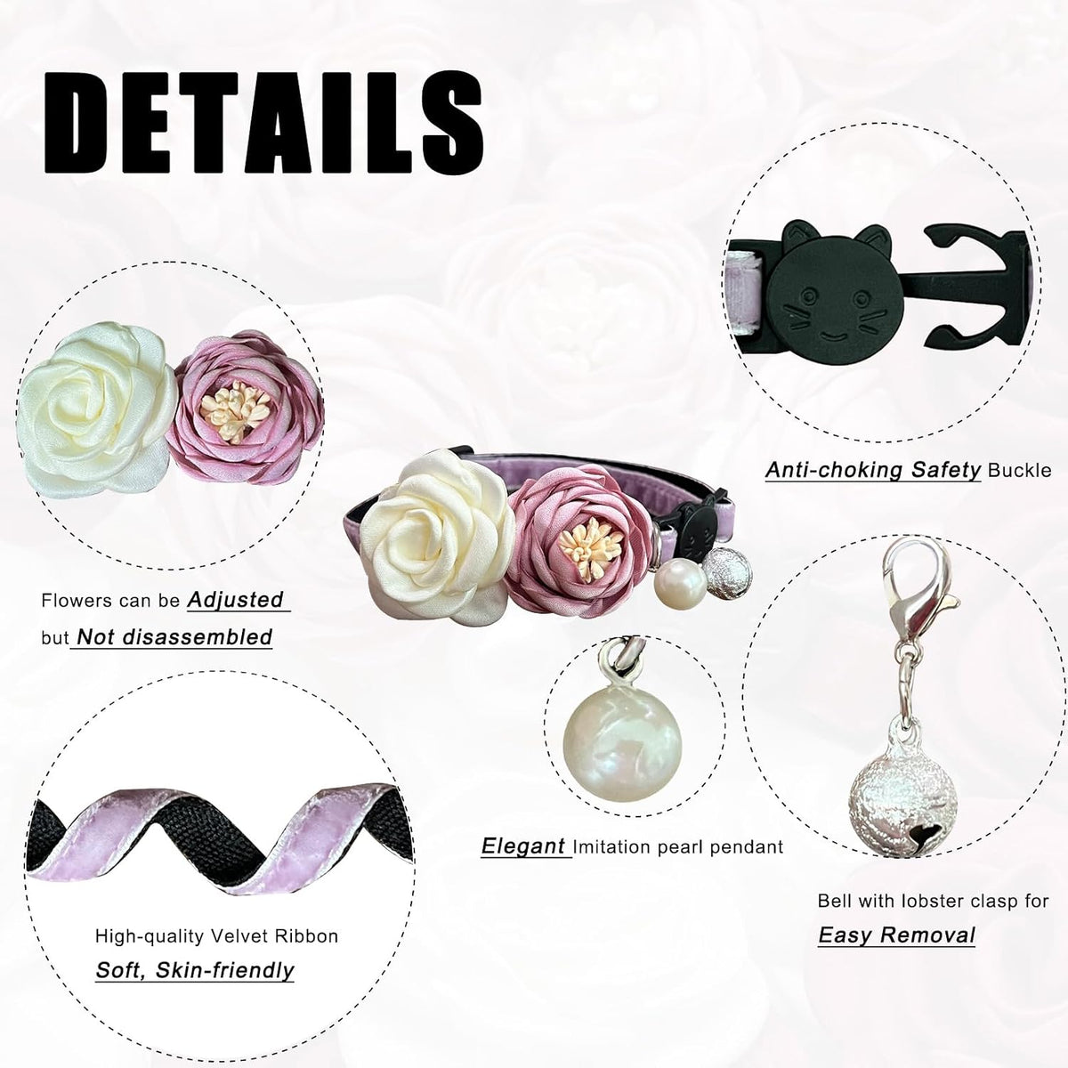 Fupo Cat Collar, Breakaway Adjustable with Bell& Flower - Purple #2 - image 2