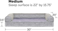 Furhaven Orthopedic Dog Bed for Medium/Small Dogs w/ Removable Bolsters & Washable Cover, For Dogs Up to 35 lbs - Faux Fur & Velvet Sofa - Smoke Gray, Medium