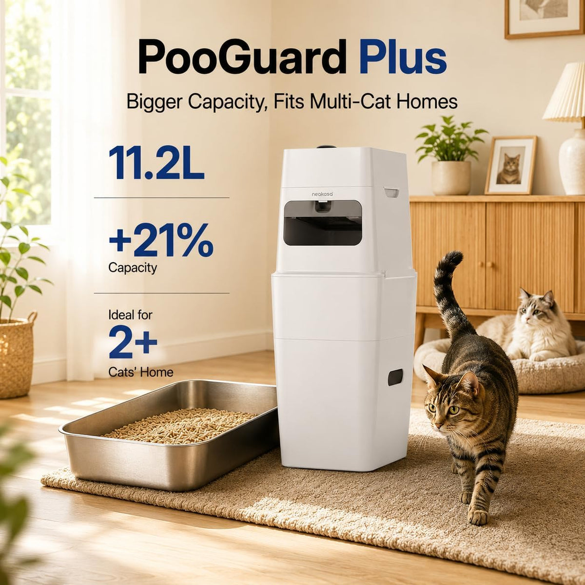 Neakasa 2XL Cat Litter Trash Can for Multi-Cat Homes – Daily Care for Cats - White / 2XL - image 2