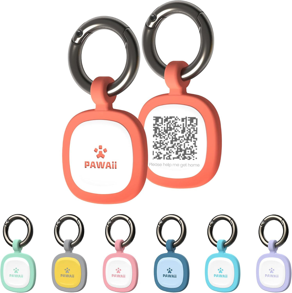 Pawaii Dog ID Tag, Silent Silicone QR Code Tag, Scan Alerts - Bright Red