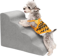 MEWANG Dog Stairs for Small & Medium Dogs and Old Cats –3/4/ 5 Steps High-Density Foam Pet Ramp for Bed & Couch, Non-Slip, Washable Cover, Grey (Round Corner, 4 Steps: 23.94''×18.27''×14.96'', 2)