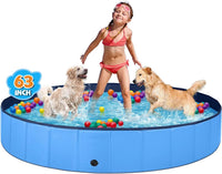 Jecoo Dog Pool for Large Dogs Kiddie Pool Hard Plastic Foldable Dog - Blue / XL-63" x 12"