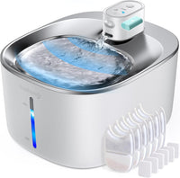 FEELNEEDY Wireless Cat Water Fountain Stainless Steel with Sensor - White Fountain(6 Filters)