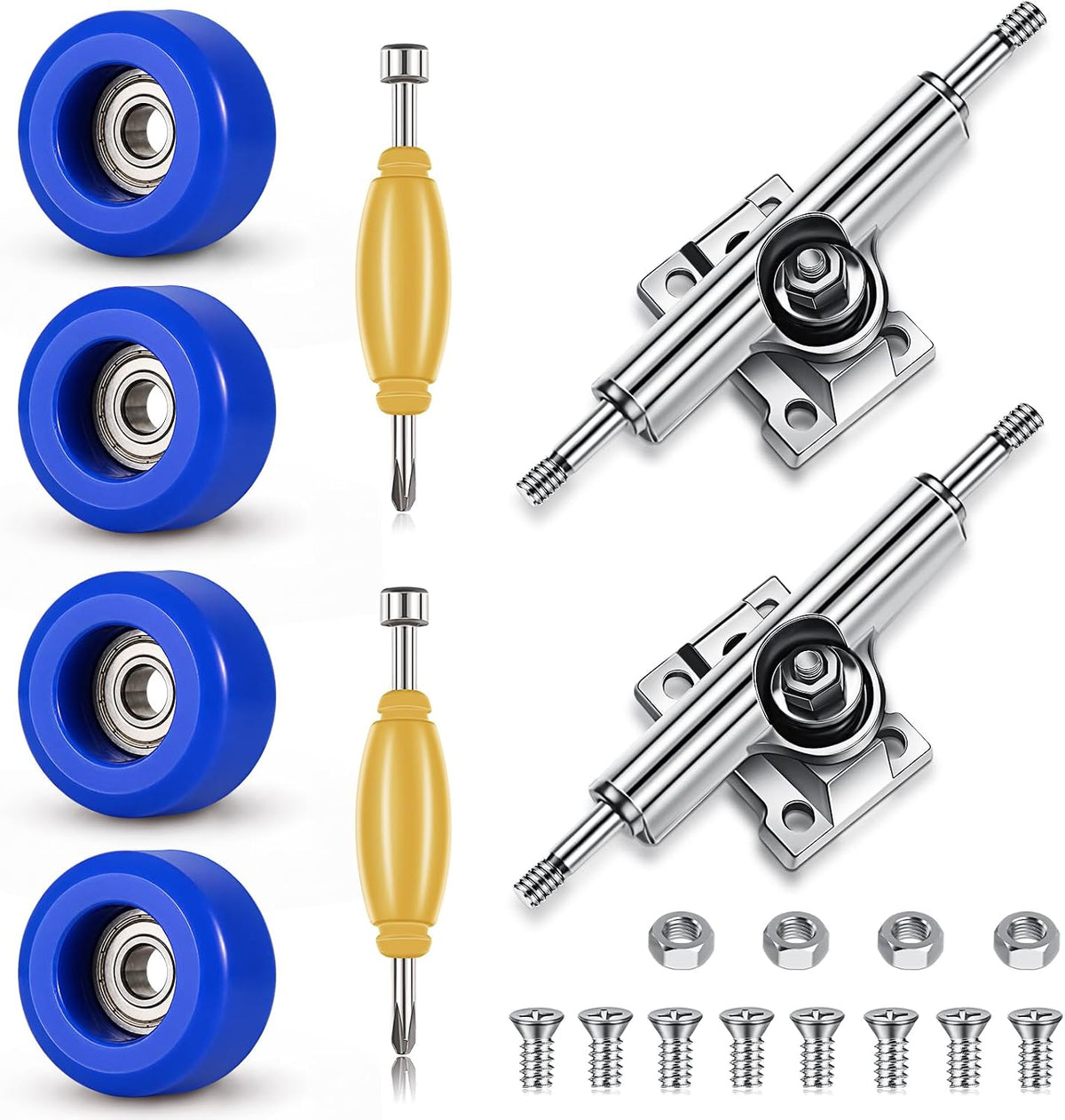 Zhehao fingerboard wheels and trucks set with four bearing wheels, two alloy trucks and two screwdri - view 4