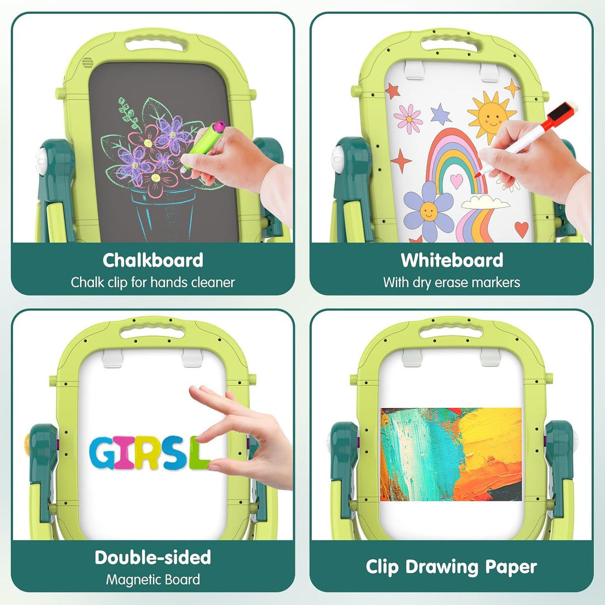Kids Easel for Toddler Age 3 4 5 Magnetic Double-Sided Drawing Board - Green - image 3