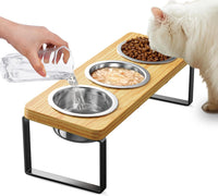 Elevated Cat Bowls with 3 Stainless Steel Bowls - Bamboo 1 PACK