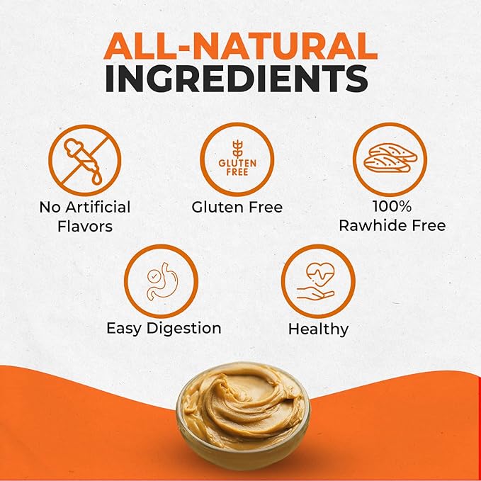 Canine Naturals Peanut Butter Chew - 100% Rawhide Free Dog Treats - Made with Real Peanut Butter - All-Natural and Easily Digestible - 2 Pack of 7 Inch Large Rolls for Dogs 50 lbs and up