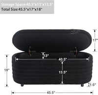 Storage Ottoman Bench Upholstered Fabric Storage Bench End of Bed Stool with Safety Hinge for Bedroom, Living Room, Entryway (45.5-inch, Black)