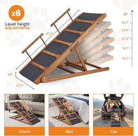 Wooden Dog Ramp for High Bed, 47.2" Long Non-Slip Dog Ramp for Couch, 6 Adjustable Heights from 15.7" to 28" with Side Rails for Small Medium Large Dogs(Up to 160 Lbs)