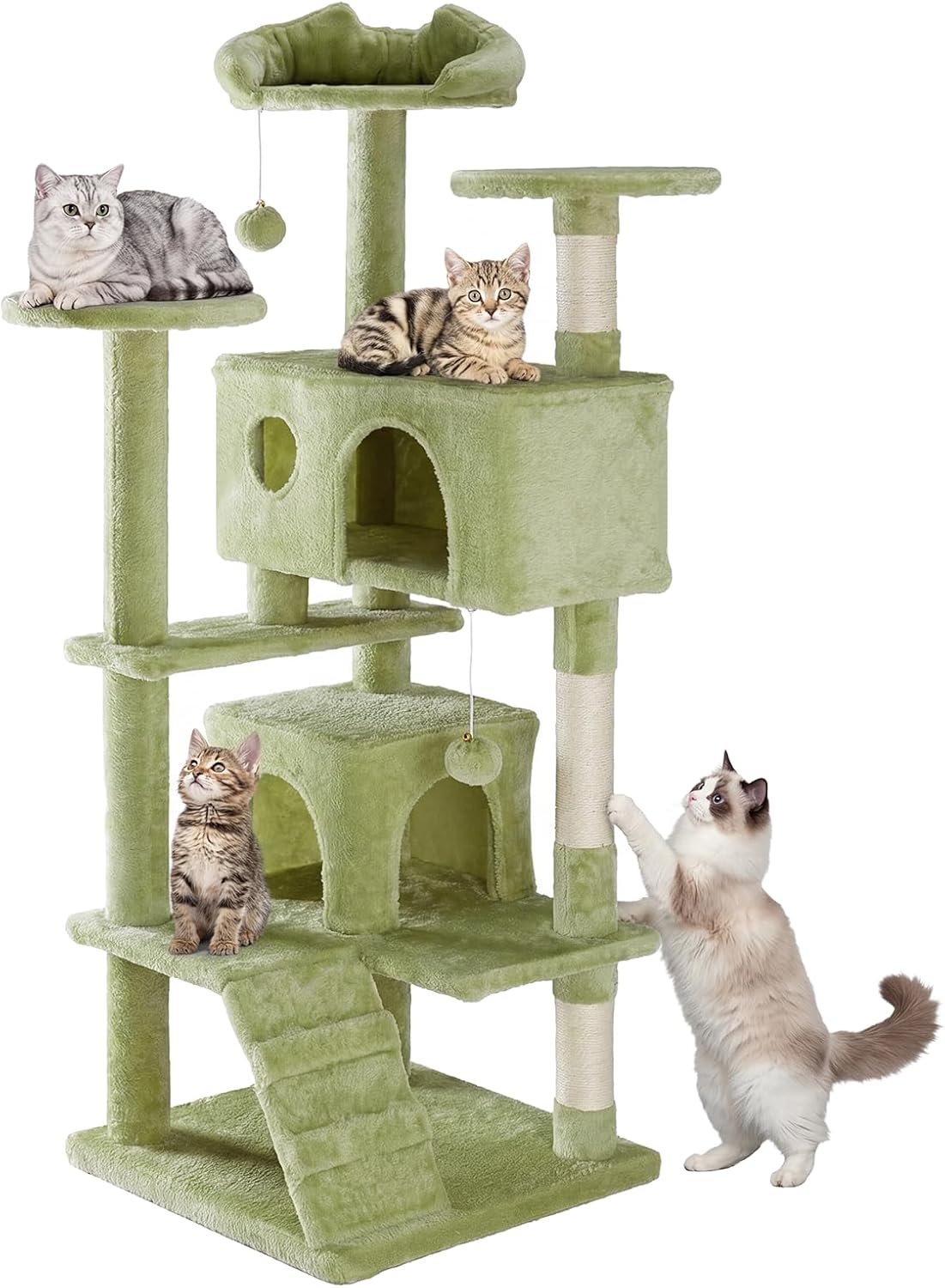 Sweetcrispy 54-inch Cat Tree Tower with Scratching Posts - Green / 54 IN