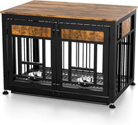 Dog Crate Furniture End Table 38 Inch Hidden Kennel Cabinet with Removable Tray, Thickened Metal Frame Dog Cage, Dual-Purpose Pet House & Nightstand for Living Room