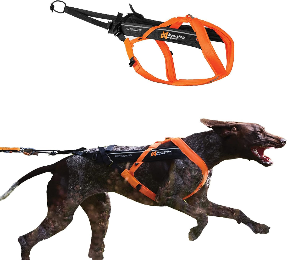 Non-stop Dogwear Freemotion 5.0 Dog Pulling Harness, Blue/Gray - 7 / Orange / Black