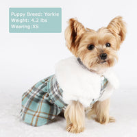 Dog Sweater with Leash Set D Ring Plaid Fleece Dog Clothes for Small - Medium (Chest 17in ) / Turquoise with Leash - image 2
