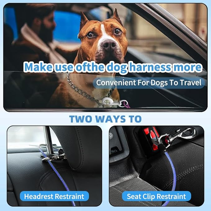 Dog Seat Belt Harness for Car,Dog Seatbelt of Coated Wire Leash Safety Restraint,No Chew Tether Cable Vehicle,Double Clips & Latch(Blue, 16 inch/40 CM)