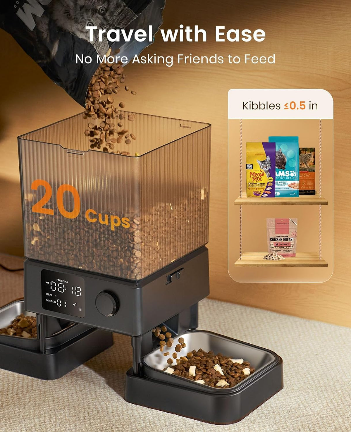 oneisall Automatic Cat Feeder for 2 Cats Pets - Black / Standard - image 4