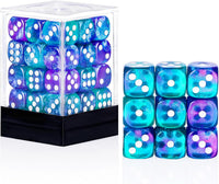 24 of Pack 16MM 6 Sided Dice Set, Two Colours D6 Game Dice Set - Green Purple Glitter