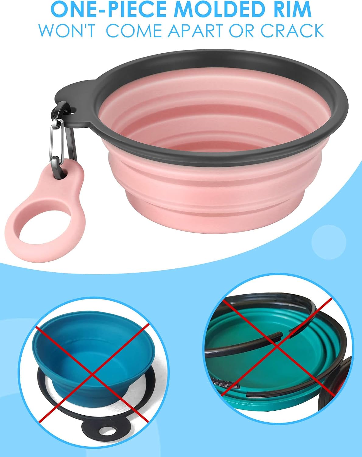 2 Pack Collapsible Dog Bowls with Bottle Carrier – Essentials for Dogs - Large (Pack of 2) / 7. Sky Blue & Pink - image 4