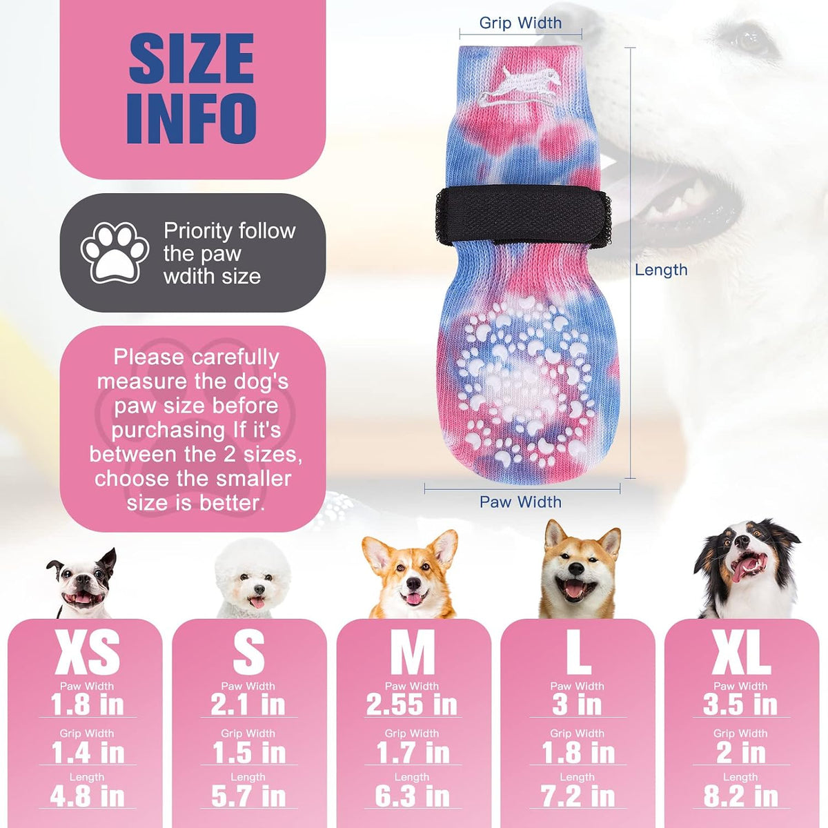 Anti Slip Dog Socks to Prevent Licking Paws - Small (4 Count) / Blue and Pink - image 2