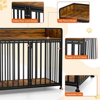 Dog Crate Furniture End Table with Table Guardrail, Heavy Duty Large Dogs Cage, 42 Inch Dog Kennel, Medium Large Dogs House Decorative Pet Crate Indoor