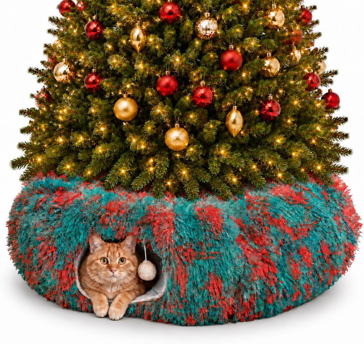 Warm Fluffy Plush Cat Dog Tunnel Bed Under Christmas Tree Big Tube - Green