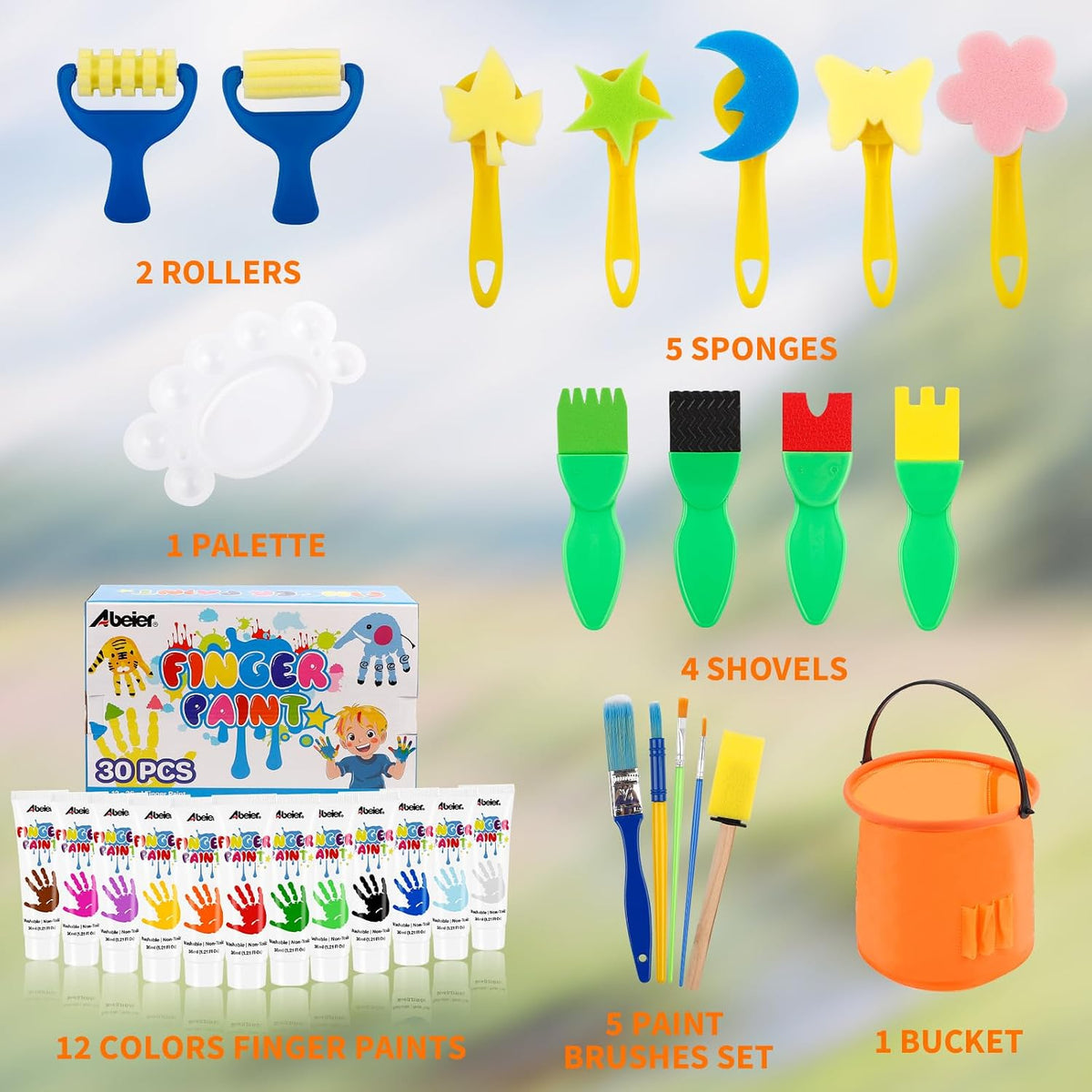 ABEIER Washable Finger Paint for Toddlers 1-3 - 12 tube with tools - image 3