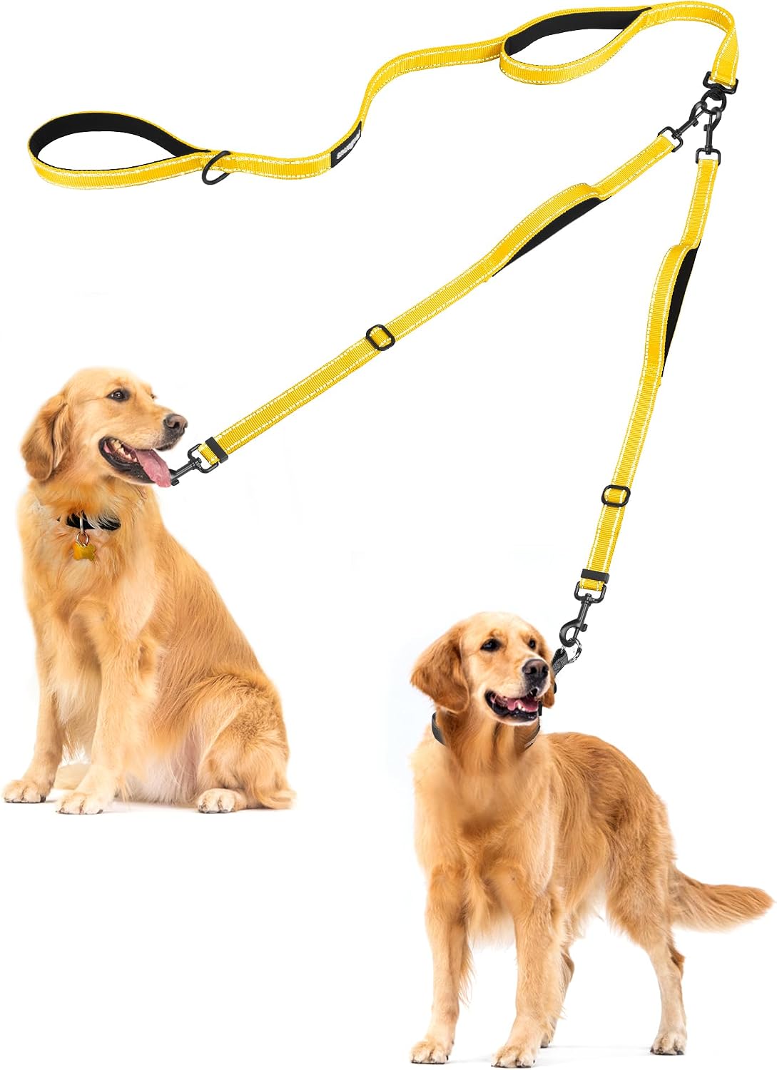 Double Dog Leash, No Tangle Dual Leash - Yellow