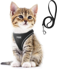 Fida Cat Harness and Leash Set for Walking Kitten and Puppy - XXS (Neck:11.4"-12.2"; Girth:12.6"-14.2") / Black