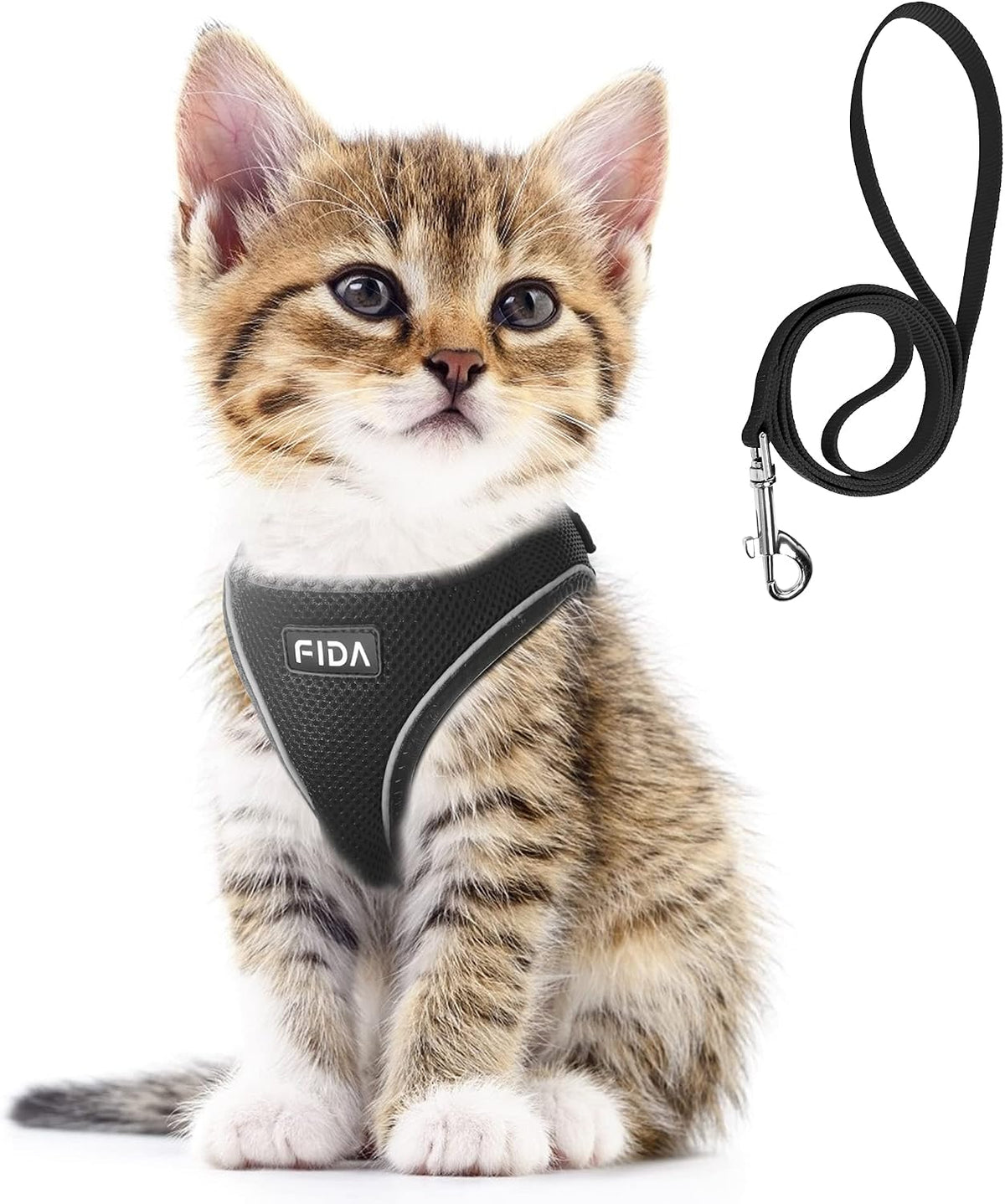 Fida Cat Harness and Leash Set for Walking Kitten and Puppy - XXS (Neck:11.4"-12.2"; Girth:12.6"-14.2") / Black