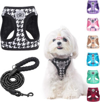 Small Dog Harness and Leash Set, No Pull Puppy Pet Vest, S - XX-Small(Chest Girth 11.5"-13") / Houndstooth(Black)