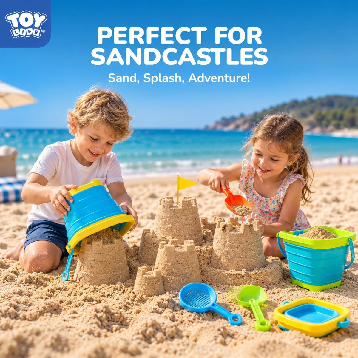 TOY Life Collapsible Beach Sand Toy Set, Silicone Beach Bucket - Assorted 4 Collapsible Bucket Beach Toys - image 4