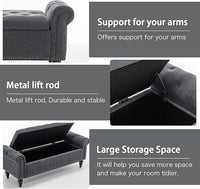 58’’ Storage Bench for Bedroom, Upholstered Button-Tufted Ottoman with Solid Wood Legs, Large End of Bed Shoe Cabinet, Window Seat Foot Rest Stool for Entryway, Closet, and Living Room (Dimgray)