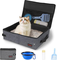 Portable Cat Travel Litter Box. Zipped Lid, Collapsible Litter Box for Cats. No Leakage, No Smell. Easy to Carry. Used for Hotels, Camping, Car(Gray,L)