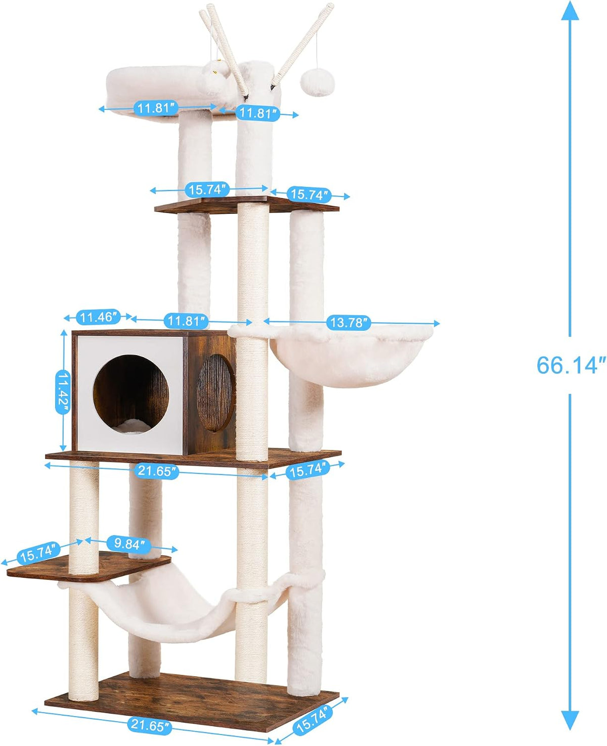 Hey-brother Wooden Cat Tree Tower with Rattan Condo - 21.7"×15.7"×66.1" / Rustic Brown - image 3